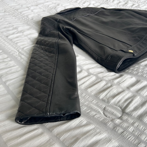 Cole Haan black lambskin leather moto jacket with gold-toned hardware - Picture 9 of 15